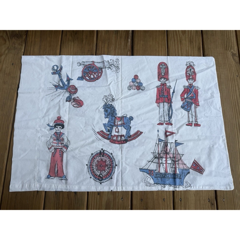 Vintage Stevens Utica Mohawk Toy Soldiers Sailor Ship Horse One Pillowcase